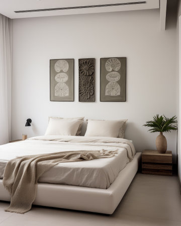Serene and Stylish Bedroom with Natural Woven Accentsの素材