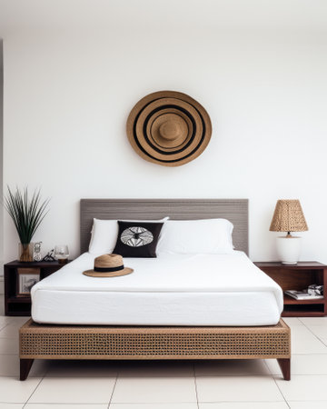 Serene and Stylish Bedroom with Natural Woven Accentsの素材