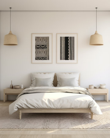 Serene and Stylish Bedroom with Natural Woven Accentsの素材