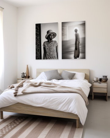 Serene and Stylish Bedroom with Natural Woven Accentsの素材