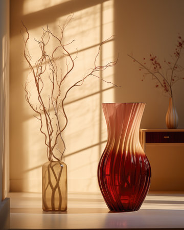Minimalist vase and branches in sunlit decorの素材