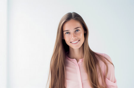Portrait of a young beautiful woman isolated from a bright backgroundの素材