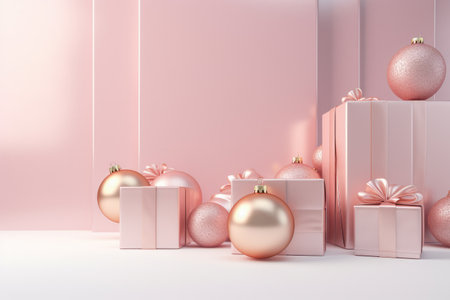 Beautiful christmas tree decorated with baubles and different presents on the floor. Copyspace background.の素材