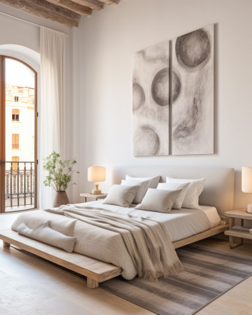 Stylish modern bedroom with luxe blue accentsの素材