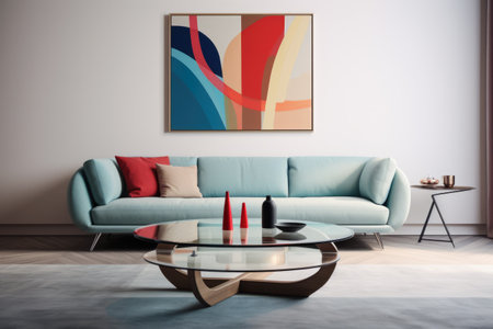 Stylish and vibrant living room space in a modern homeの素材