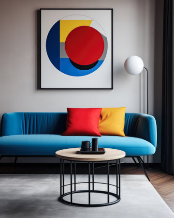 Stylish and vibrant living room space in a modern homeの素材