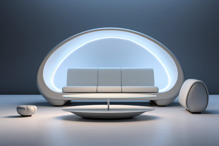 Futuristic living room space composition with minimal furnitureの素材