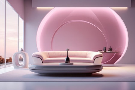Futuristic living room space composition with minimal furnitureの素材