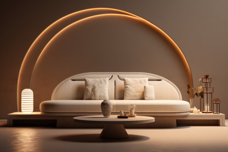 Futuristic living room space composition with minimal furnitureの素材