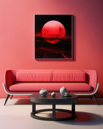 Sofa against a wall in a mixed style interior decoration composition.の素材