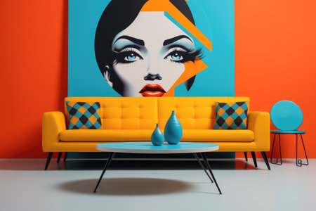 Chic modern living room. Vibrant interior with red accentsの素材