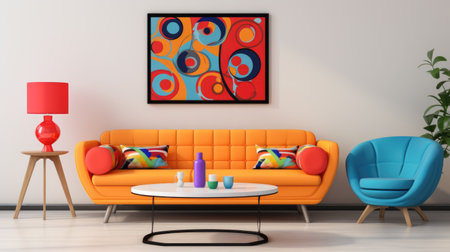 Chic modern living room. Vibrant interior with red accentsの素材