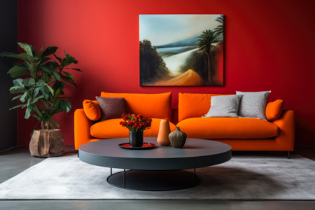 Vibrant chic living space with pastel tones and bold accentsの素材