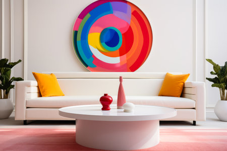 Vibrant chic living space with pastel tones and bold accentsの素材