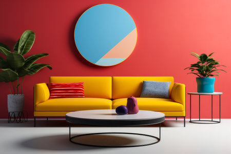 Vibrant chic living space with pastel tones and bold accentsの素材