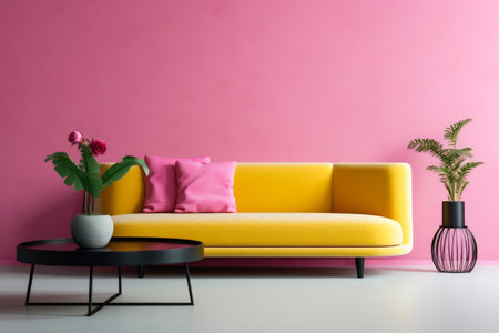 Vibrant chic living space with pastel tones and bold accentsの素材