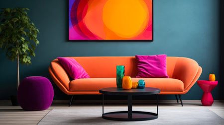 Vibrant chic living space with pastel tones and bold accentsの素材