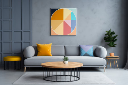 Vibrant chic living space with pastel tones and bold accentsの素材
