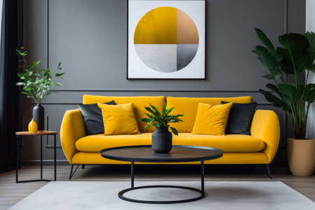 Vibrant chic living space with pastel tones and bold accentsの素材
