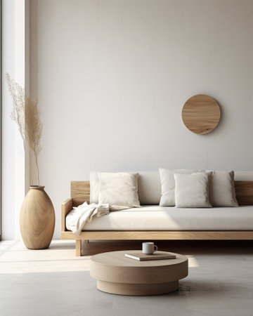 Serene minimalist living room: Neutral toned interior designの素材