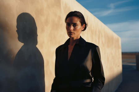 Sophisticated young woman in a Mediterranean architectural sceneの素材