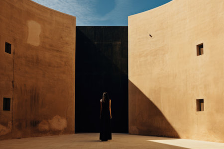 Sophisticated young woman in a Mediterranean architectural sceneの素材