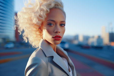 Stylish blonde young woman in an posh coatの素材