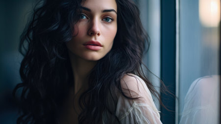 Portrait of woman with an intense gaze expressionの素材