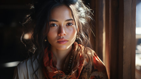 Hyperrealistic natural portrait of a young Asian womanの素材
