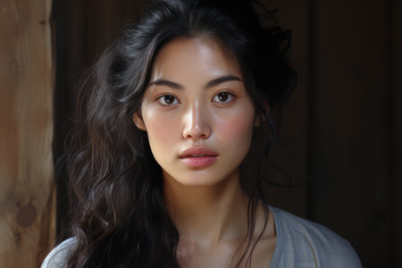 Hyperrealistic natural portrait of a young Asian womanの素材