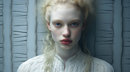 Hyperrealistic portrait of a young woman with frecklesの素材