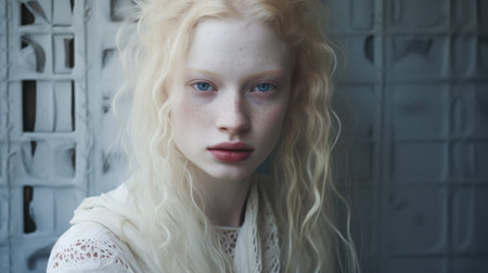 Hyperrealistic portrait of a young woman with frecklesの素材
