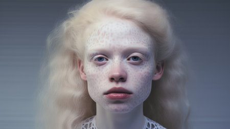 Hyperrealistic portrait of a young woman with frecklesの素材