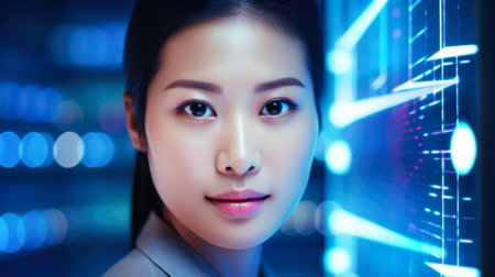 Asian woman merged with advanced technologyの素材