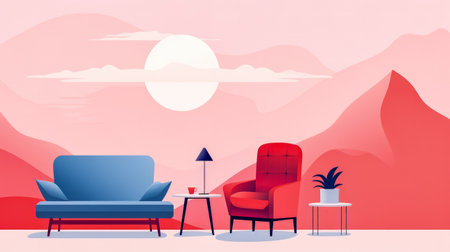 Bold and stylish interior flat illustrationの素材