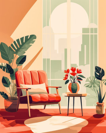 Bold and stylish interior flat illustrationの素材