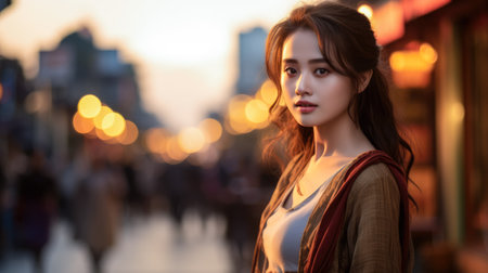 Young Asian woman with a city background and copyspaceの素材