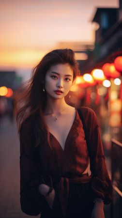 Young Asian woman with a city background and copyspaceの素材
