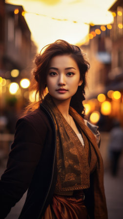 Young Asian woman with a city background and copyspaceの素材