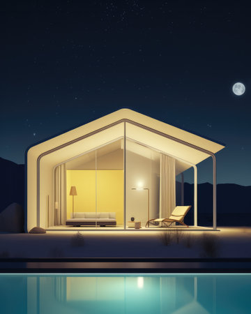 Contemporary villa with poolside viewの素材