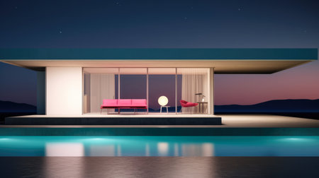 Contemporary villa with poolside viewの素材