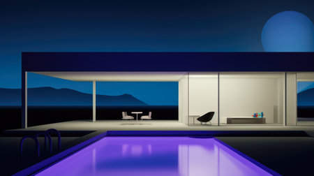 Contemporary villa with poolside viewの素材