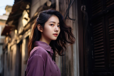 Young Asian woman in a city sceneの素材