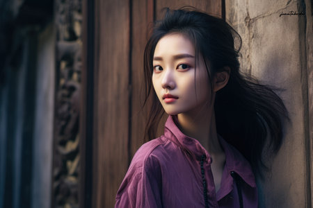 Young Asian woman in a city sceneの素材