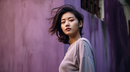 Young Asian woman in a city sceneの素材
