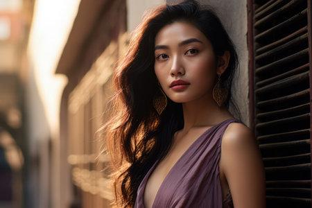 Young Asian woman in a city sceneの素材