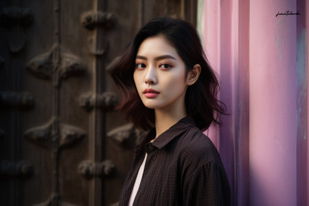 Young Asian woman in a city sceneの素材