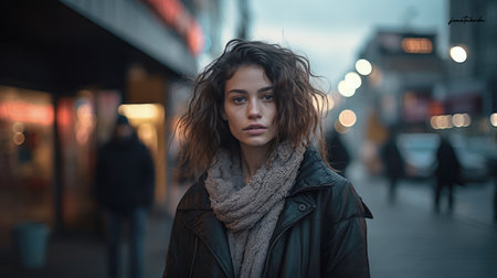 Captivating urban portrait of a young womanの素材