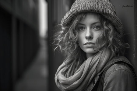 Captivating urban portrait of a young womanの素材