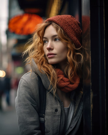 Captivating urban portrait of a young womanの素材
